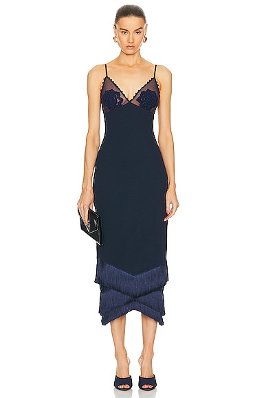 Embroidered Crochet Midi Dress in Navy