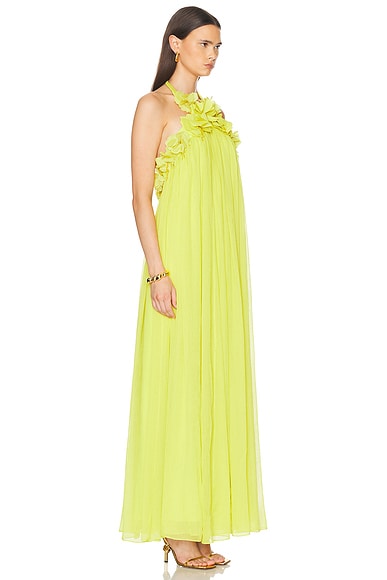 Shop Patbo Hand-embroidered 3d Flower Gown In Acid Yellow
