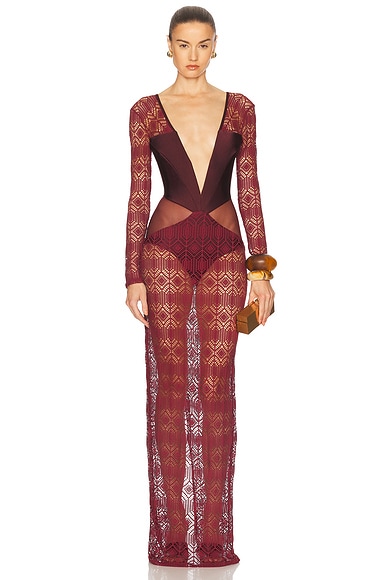 PatBO X Camila Coelho Long Sleeve Maxi Dress in Dark Red