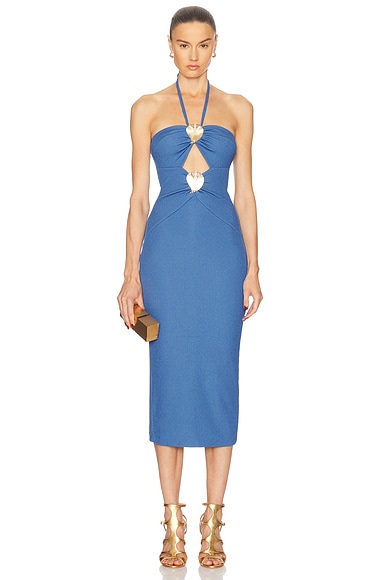 PatBO Merian Knit Halter Dress in Blue