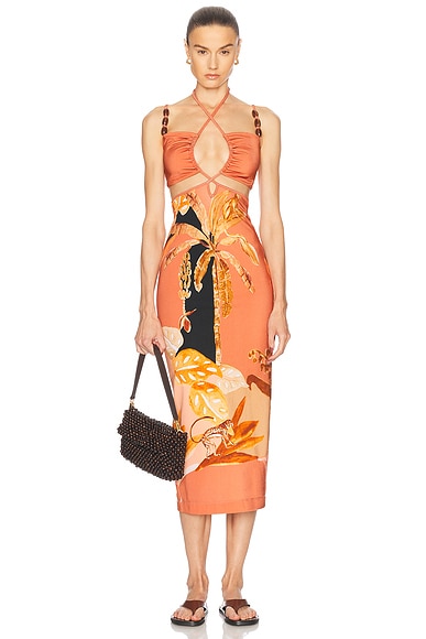 PatBO Bananier Midi Dress in Peach