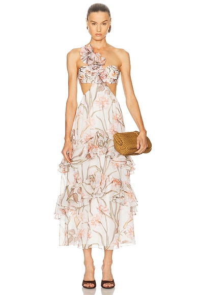 PatBO Botanic Retro Flower Applique Beach Dress in Off White