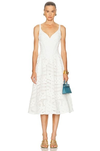 PatBO Rhythmic Lace Midi Dress in Off White