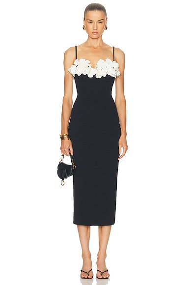 PatBO Breeze Jacquard Colorblock Midi Dress in Black