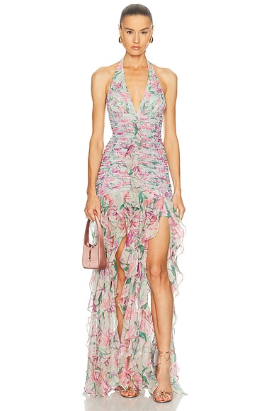 PatBO Honey Flower Plunge Dress in Green