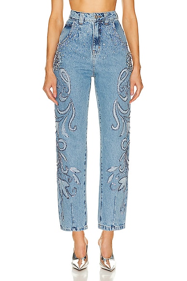 Patbo Hand-beaded Straight Leg Jeans In Blue