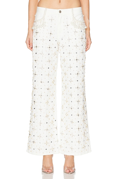 PatBO Beaded Wide Leg in White