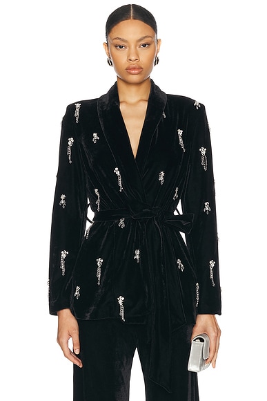 PatBO Hand-Beaded Velvet Kimoo Jacket in Black