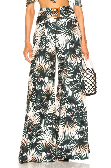 Palm Print Belted Wide Leg Pant