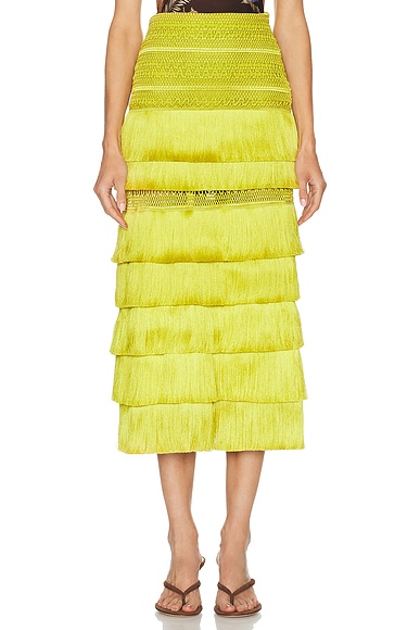PatBO Woven Fringe Midi Skirt in Absinthe