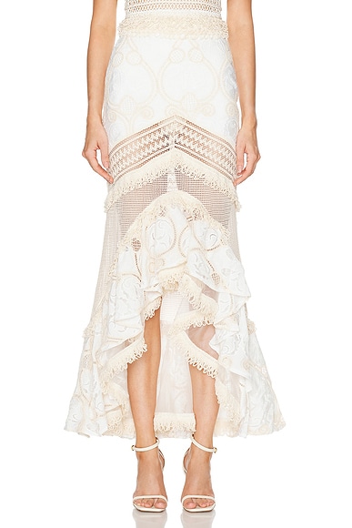 PatBO Fluted Lace Maxi Skirt in Natural