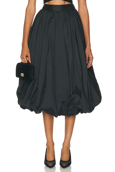 PatBO Taffeta Bloom Bubble Midi Skirt in Black