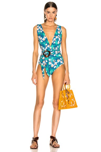 Floral Belted Plunge One Piece