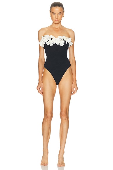 Breeze Jacquard Flower Applique One Piece Swimsuit
