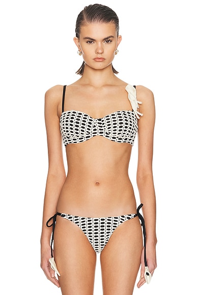 PatBO Selene Mesh Color Block Bikini Top in Black & Off White