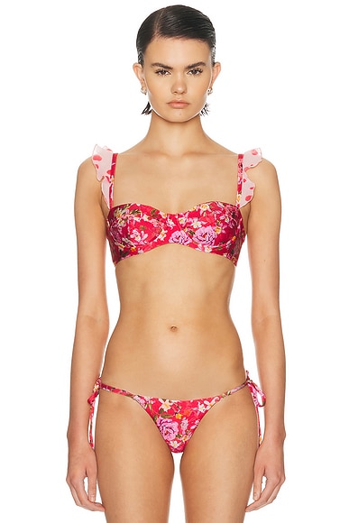 Peony Print Ruffle Bikini Top