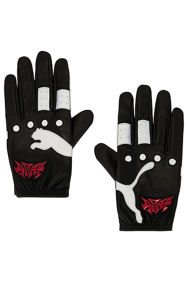 Puma Select x A$Ap Rocky Driving Gloves in Puma Black, Fierce Red, & Puma White