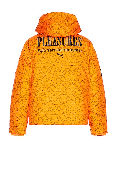 X Pleasures Puffer Jacket in Orange