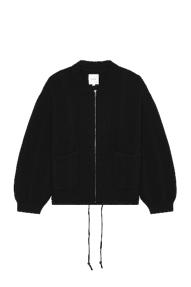 Zip Up Panel Sweater in Black