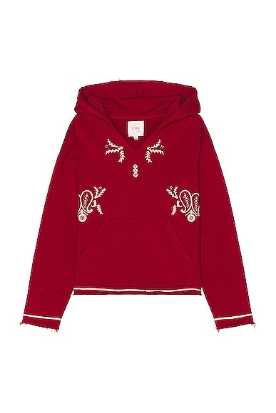 Paisley Embroidered Hoodie in Red