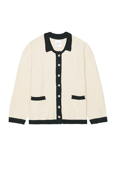 Contrast Collar Knitted Cardigan in Cream