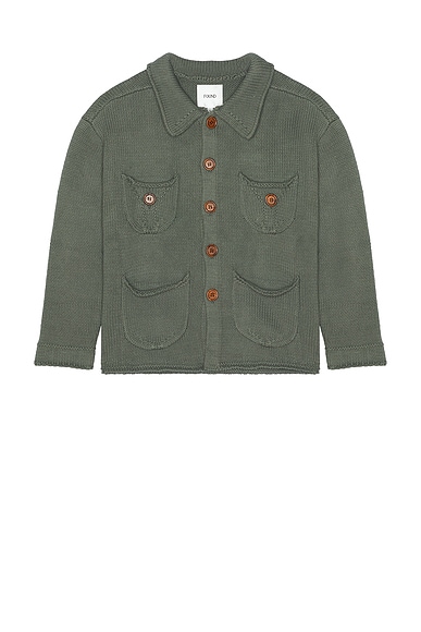 Found Hunter Knit Collared Knit Cardigan in Olive Green