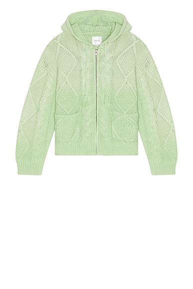 Found Found Zip Up Cable Knit Hoodie in Vintage Faded Seafoam Green