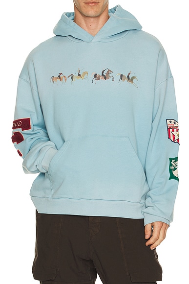 Found Horse Line Embroidered Hoodie in Faded Ocean Blue