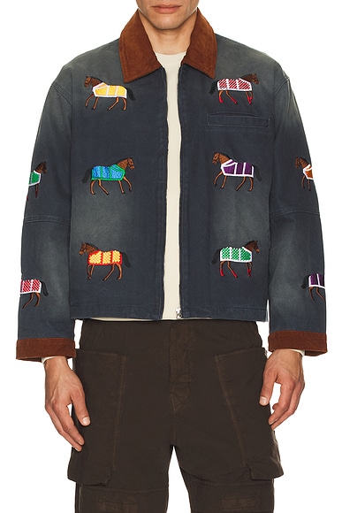 Found Lariat Horse Embroidered Work Jacket in Vintage Navy