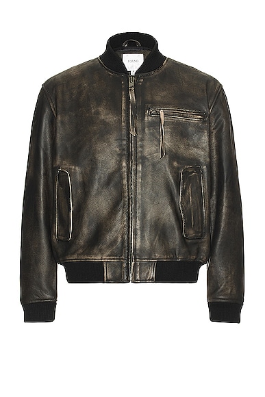 Distressed Hooded Black Bomber Leather Jacket main image 1