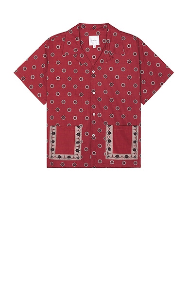 Motif Short Sleeve Camp Shirt in Red