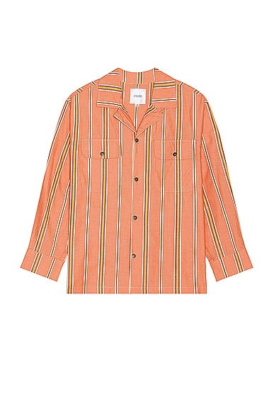 Stripe Citrus Long Sleeve Camp Shirt in Orange
