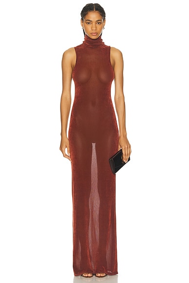 PRISCAVera Turtleneck Maxi Dress in Brick