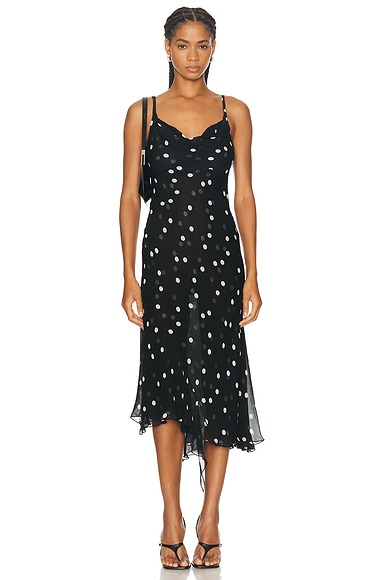 PRISCAVera Cowl Neck Midi Dress in Polka Dots