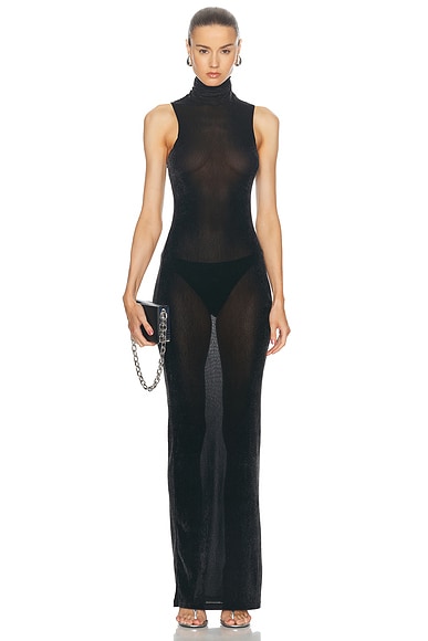 Velvet Mesh Turtleneck Maxi Dress