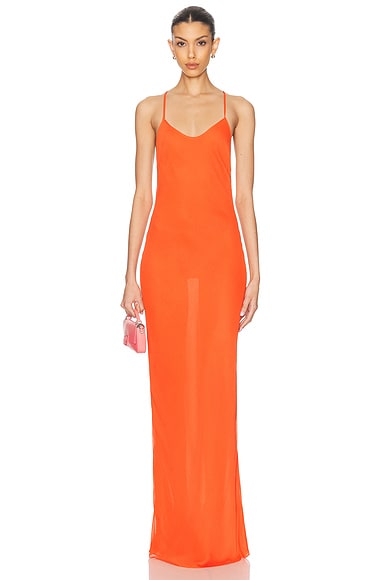 PRISCAVera Low Back Bias Gown in Blood Orange
