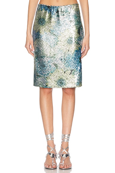 PRISCAVera Sequin Midi Skirt in Silver Dew