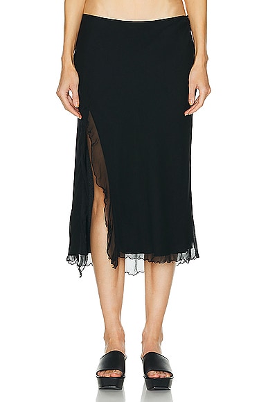 PRISCAVera Ruffled High Slit Skirt in Black