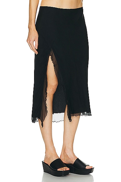 Shop Priscavera Ruffled High Slit Skirt In Black