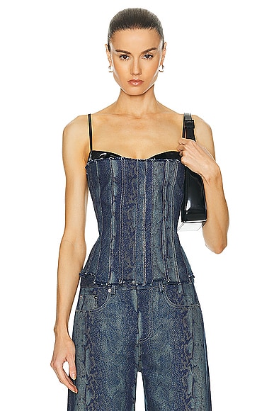 Frayed Paneled Bustier Top