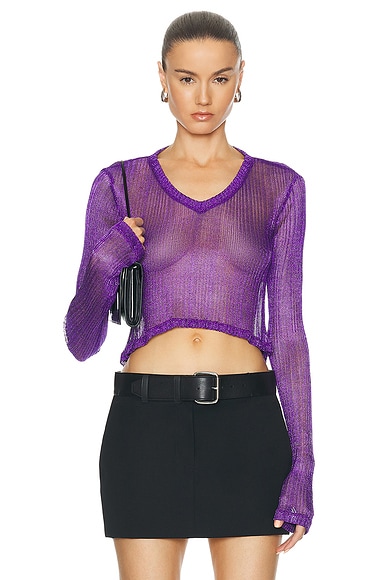 Metallic V-neck Cropped Top in Purple