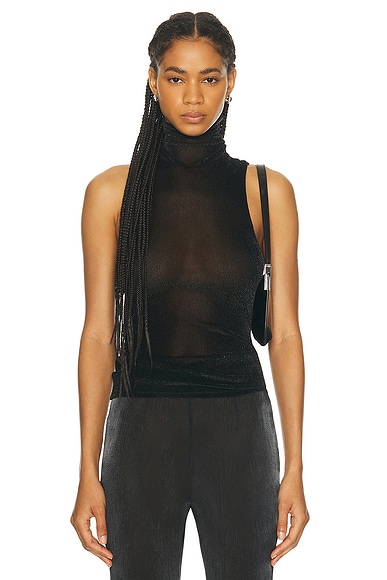 PRISCAVera Turtleneck Racerback Tank Top in Obsidian