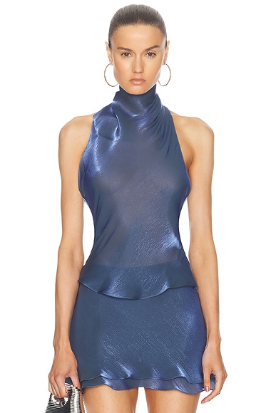 Smythe Sleeveless Turtleneck Drape Blouse in Lilac Shadow Stripe FWRD