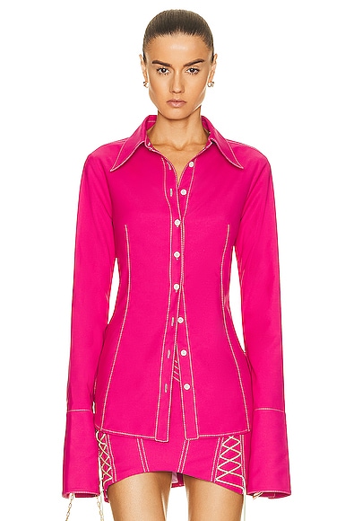 PRISCAVera Stretch Rainwear Button Down in Hot Pink