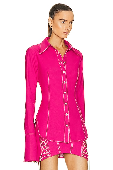 Shop Priscavera Stretch Rainwear Button Down In Hot Pink