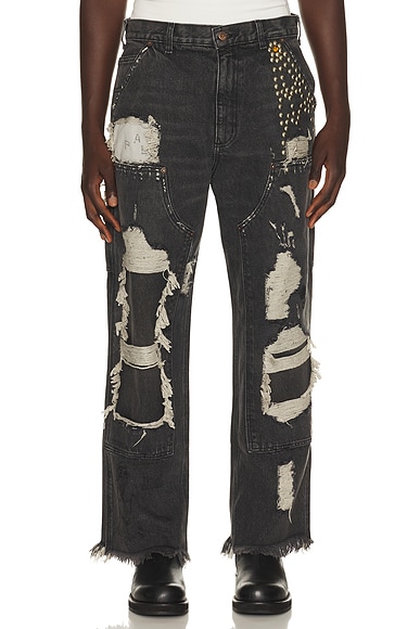 Paly Hollywood Busted Dbl Knee Jean in Black