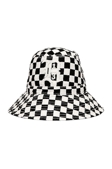 R13 Oversized Bucket Hat in Black & White Checker | FWRD