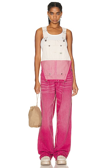 R13 Double Bib Damon Overall in Vintage Pink