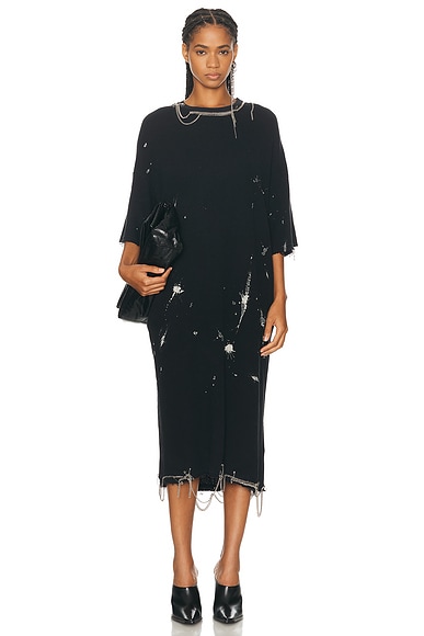 R13 Elongated Chain Dress in Black Bleached Floral