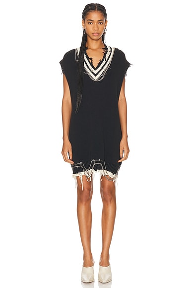 R13 Oversized Vest Dress With Chains in Black & Ecru